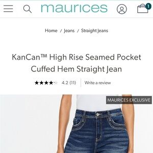 KanCan High Rise Seamed Pocket Cuffed Hem Straight Jeans - Blue